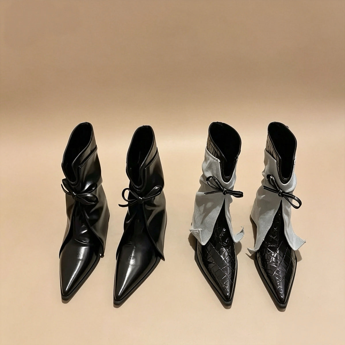 Pointed-Toe Bow Ankle Boots — 3 Colors