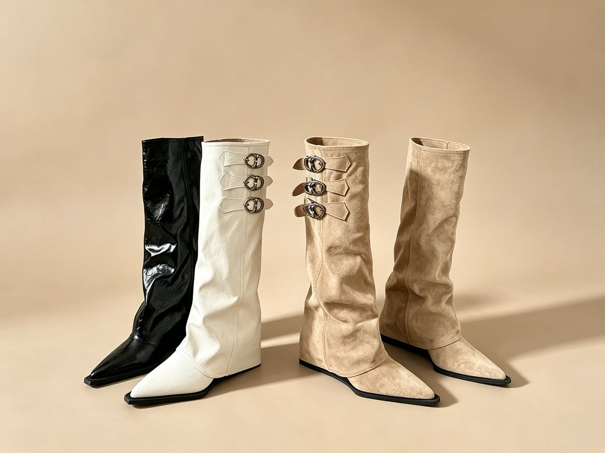 Pointed-Toe Patent Tall Boots — 3 Colors