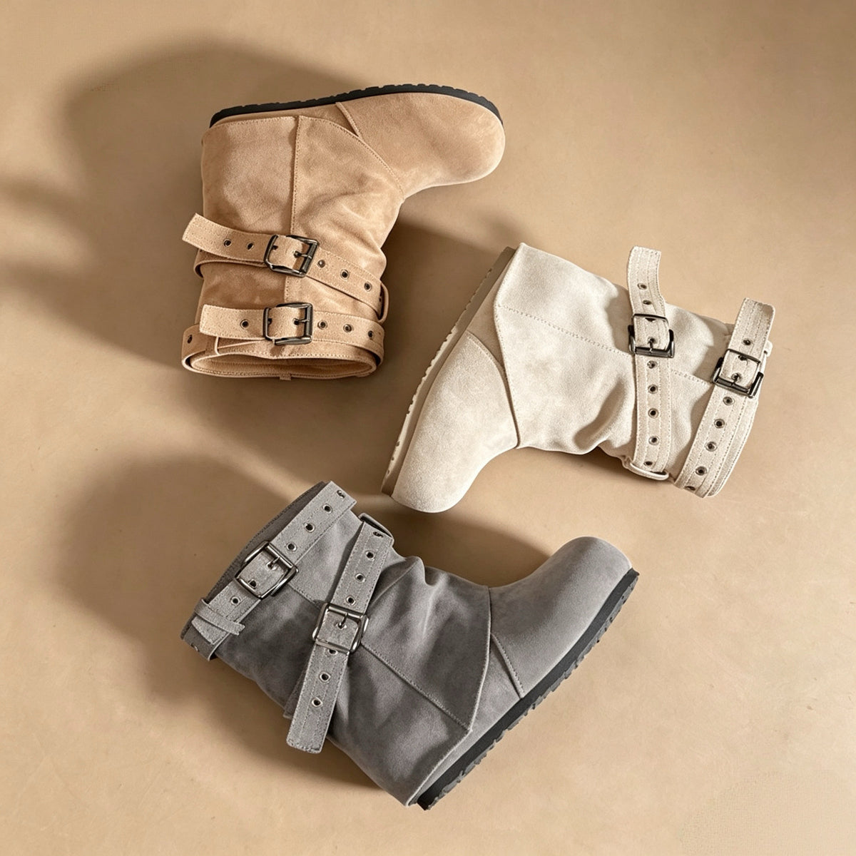 Multi-Strap Buckle Snip-Toe Ankle Boots — 3 Colors