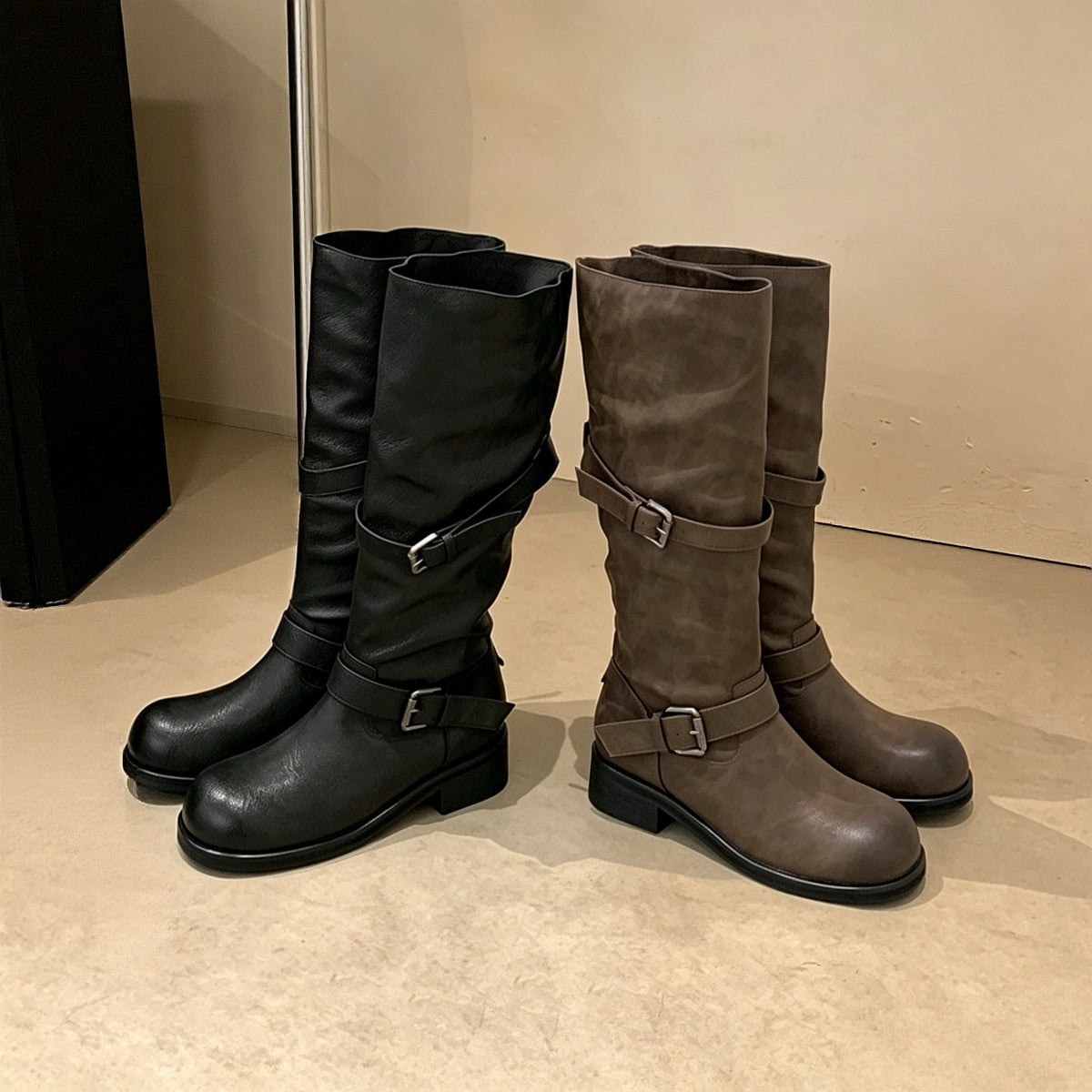 Slouchy Strap Tall Boots — 2 Colors