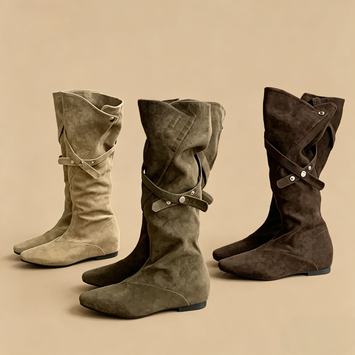 Fold-Down Suede Tall Boots — 3 Colors